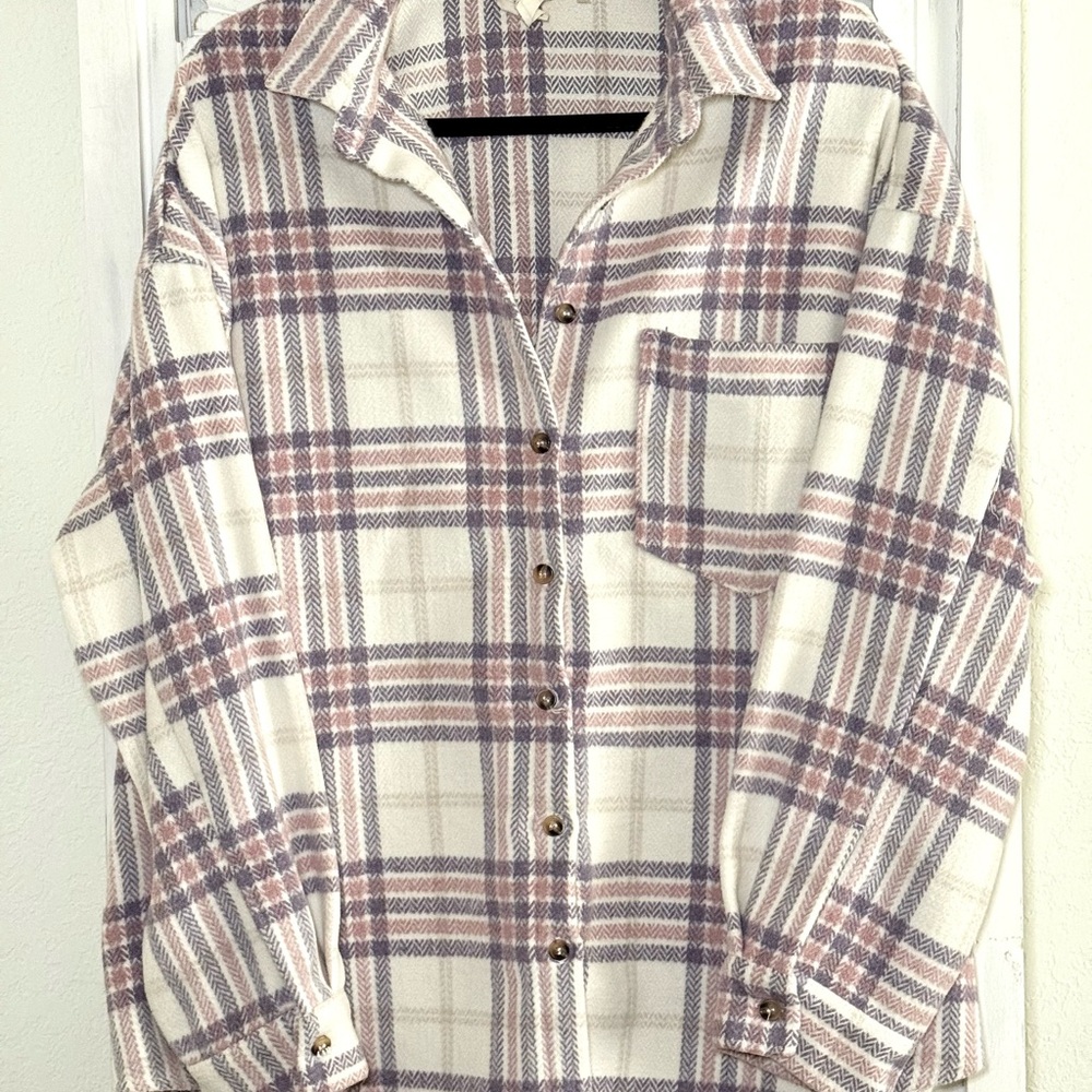 Pink Lily Plaid Jacket in Cream and Purple
